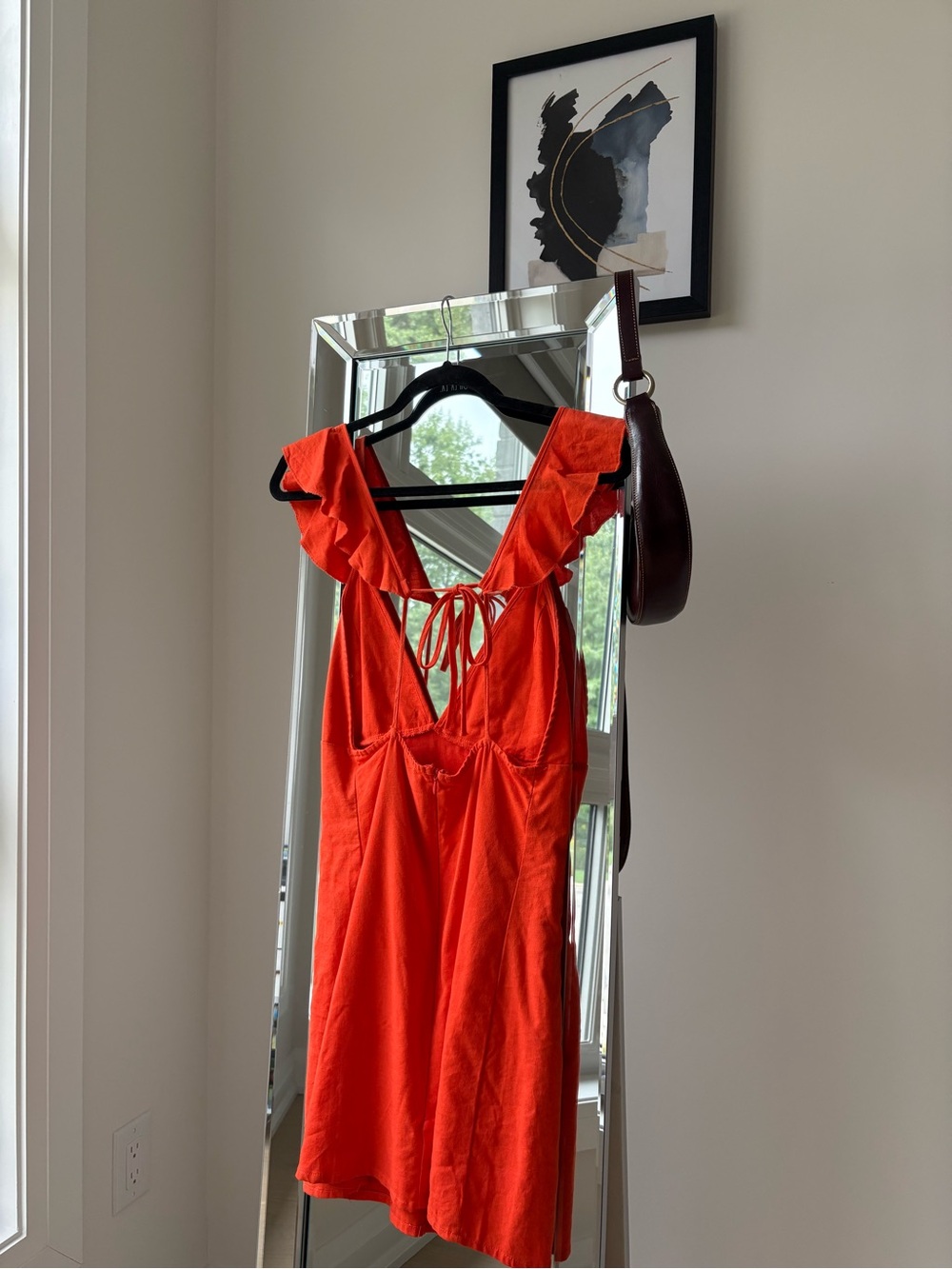 Linen Orange Ruffle-Shoulder V-Neck Sundress - Picture 3 of 4